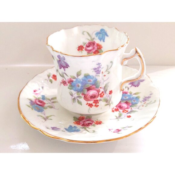 Vintage Hammersley England Bone China Cup & Saucer Set Floral 1970's - Picture 1 of 15